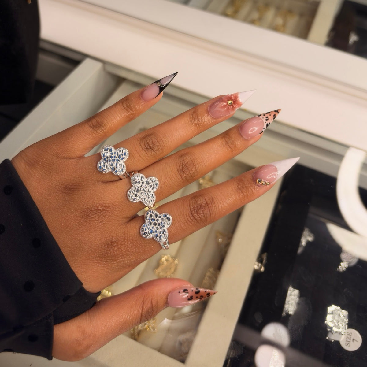 Silver Clover Bling Ring